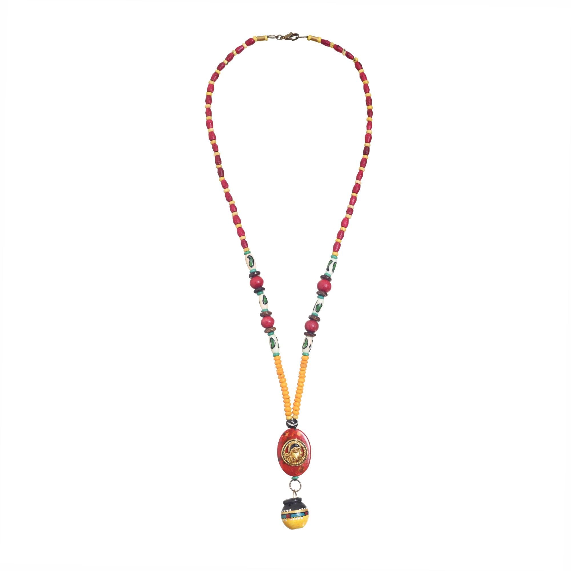 AAKRITI ART CREATIONS Carnival Colorburst Handcrafted Ethnic Necklace | Handmade Jewellery | Ethnic Matte Necklace for Women & Men | Gifts for Women