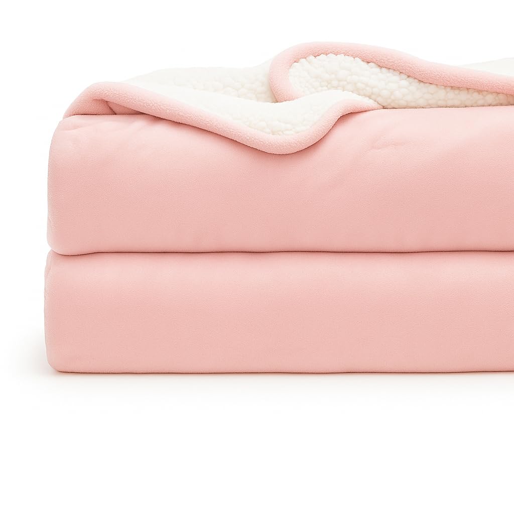 CHANDRAVATI Premium Polyester Micromink Summer Ac/Mild Winter/Heavy Winter Sherpa Blanket Super Soft Flannel Solid/Plain || 200 TC || (Pink, Single) Kafalo