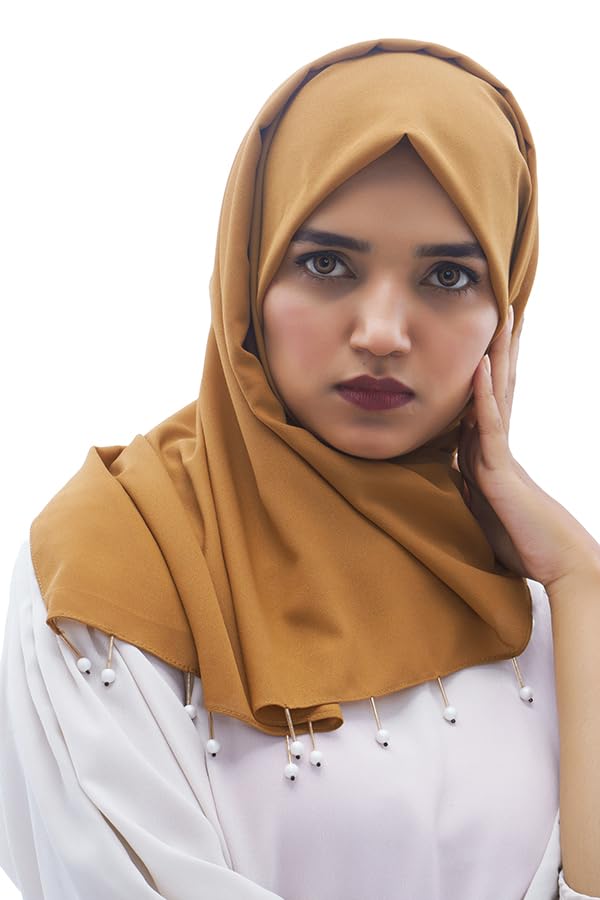 Urshia Georgette Pearl Hijab With Moti Latkan and Diamond Accents (Mustard)