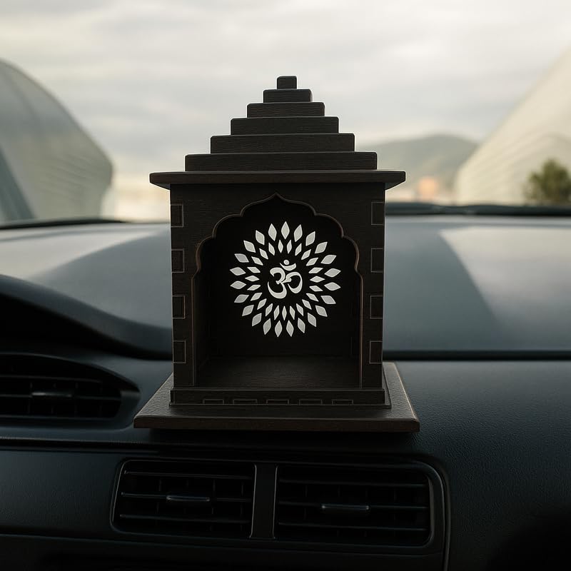 Attractive Craft Store MDF Temple for Car Dashboard & Home Decor | Traditional Wooden Mandir for Idols and Decorative Spiritual Altar | Black | Pack of 1