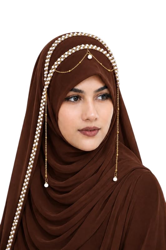 AL NOOR HIJAB Women's Pearl Chain Stone Hijab Scarf WIth Chiffon Dupatta