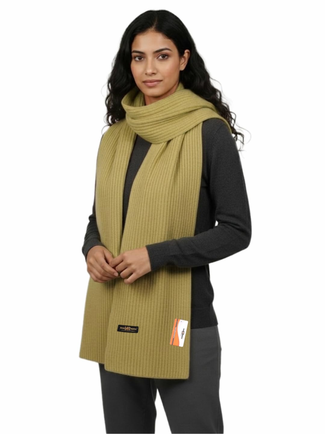 Pick Ur Needs Ultra Soft Ribbed Knit Muffler for Women Warm Winter Woolen Scarf Cozy Lightweight Neck Warmer for Casual & Outdoor Use (Light Green)