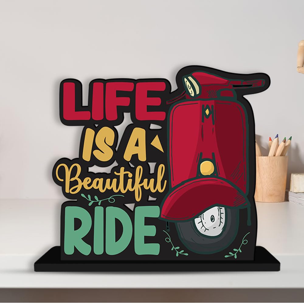 Artvibes Wooden Idols and Figurine Life is A Beautiful Ride Quotes Table Decor for Office Desk Showpiece|Home Decoration|Living Room|Modern Gifting Item(Sp_1116N), Inspirational