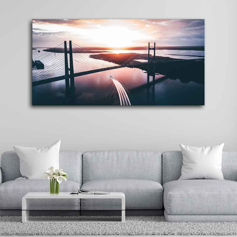 VIBECRAFTS Canvas Paintings for Living Room Drawing Room Bridge In Sunset Canvas Wall Painting Fitted With Wooden Frame for Home | Office | Gift (PTVCH_2418)