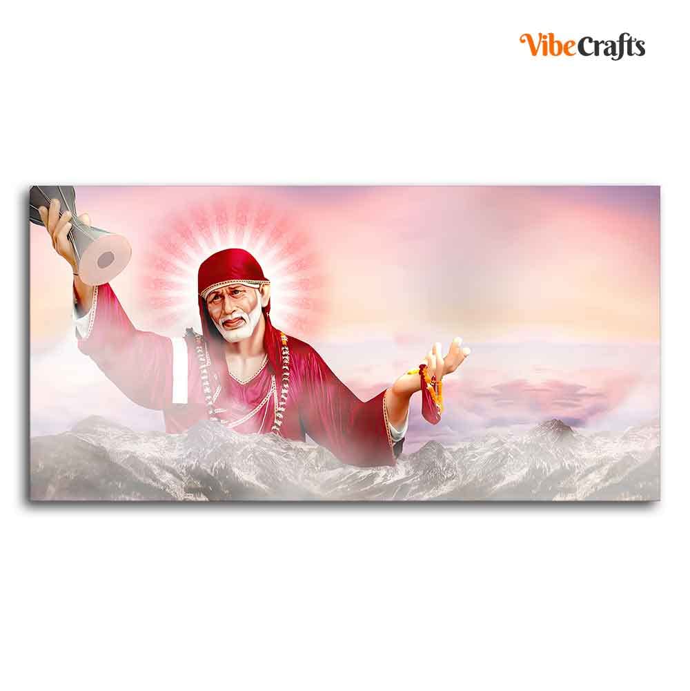 VIBECRAFTS Canvas Paintings for Living Room Drawing Room Big Size Devotional Sai Baba Wall Painting Fitted with Wooden Frame for Home|Office|Gift(PTVCH_2249N)