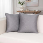STITCHNEST Quilted Velvet Cushion Covers Set of 2 | Soft Grey | 24x24 Inches | Premium Sofa & Living Room Décor