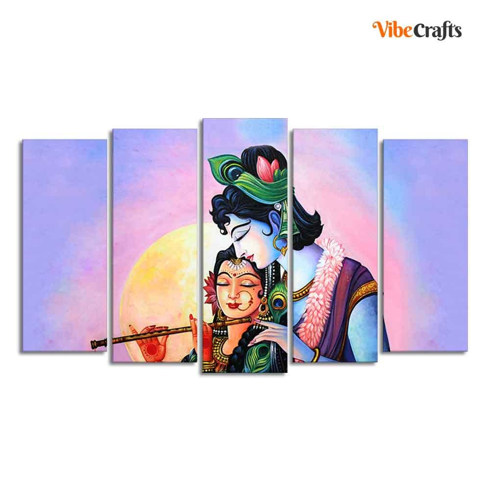 VIBECRAFTS Radha Krishna Canvas Wall Painting Set of Five Panels For Home|Office|Living Room|Gift (PTVC5Pcs2_6574)