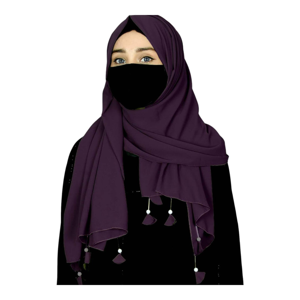 URSHIA HEART PEARL LATKAN HIJAB FOR WOMEN 80 CM BY 180 CM SCARF (DARK PURPLE) FOR Female