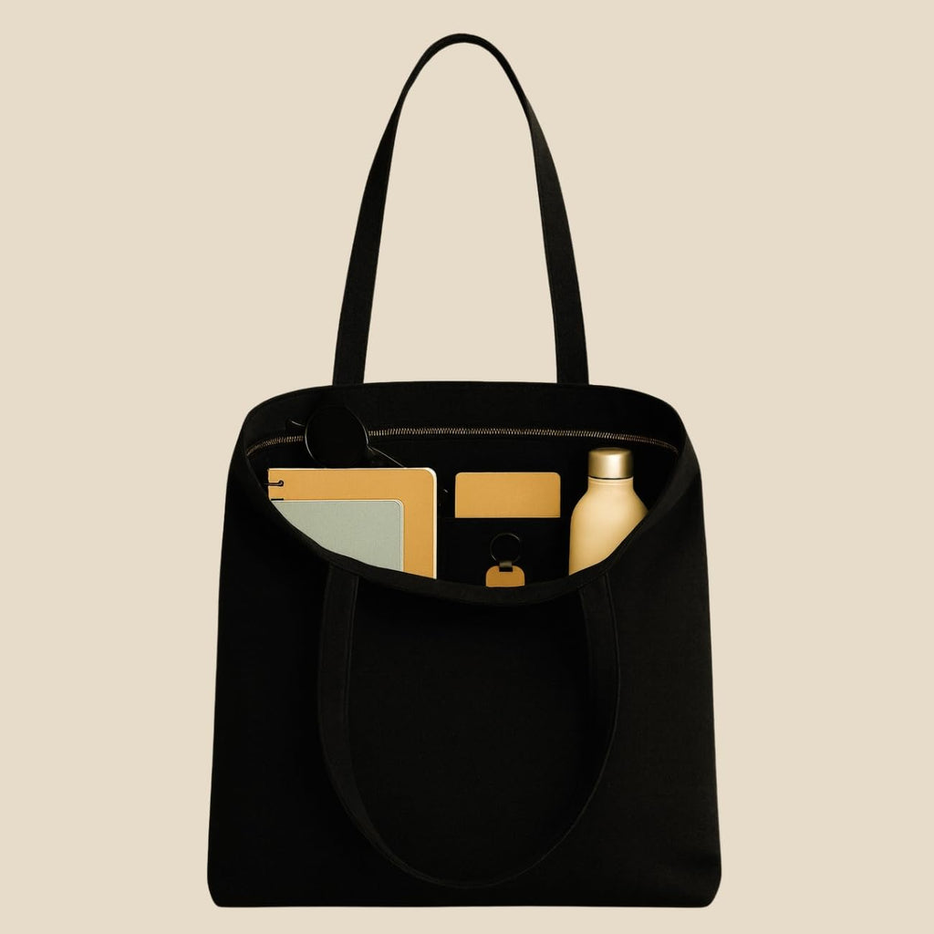 Peach Blossom Women’s Cotton Printed Tote Bag_BLK - RISE & SHINE