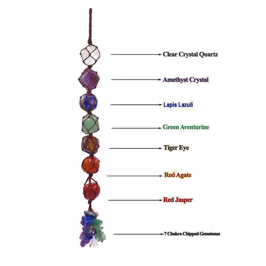 Seven Chakra Tumble Crystal Hanging | Healing Crystals for Chakra Balancing & Clarity | Vastu Decorative Items for Home Decor Living Room | Wall Hanging for Main Door Entrance & Balcony