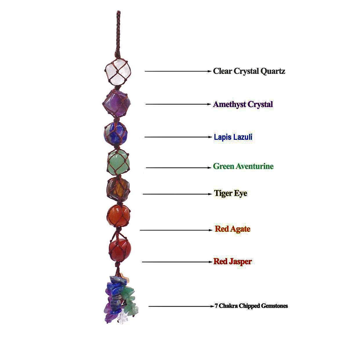 Seven Chakra Tumble Crystal Hanging | Healing Crystals for Chakra Balancing & Clarity | Vastu Decorative Items for Home Decor Living Room | Wall Hanging for Main Door Entrance & Balcony
