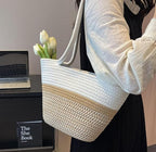 BEAUTIFUL HOMMIES Attractive Hand Bag |large Tote Bag |Summer Bag | Bucket Bag | Basket Bag | Bamboo Tote | Beach Bags for Women|Boho Bag|Handbag |Jute Bag |Handmade Bag (BEIGE WHITE STYLISH)