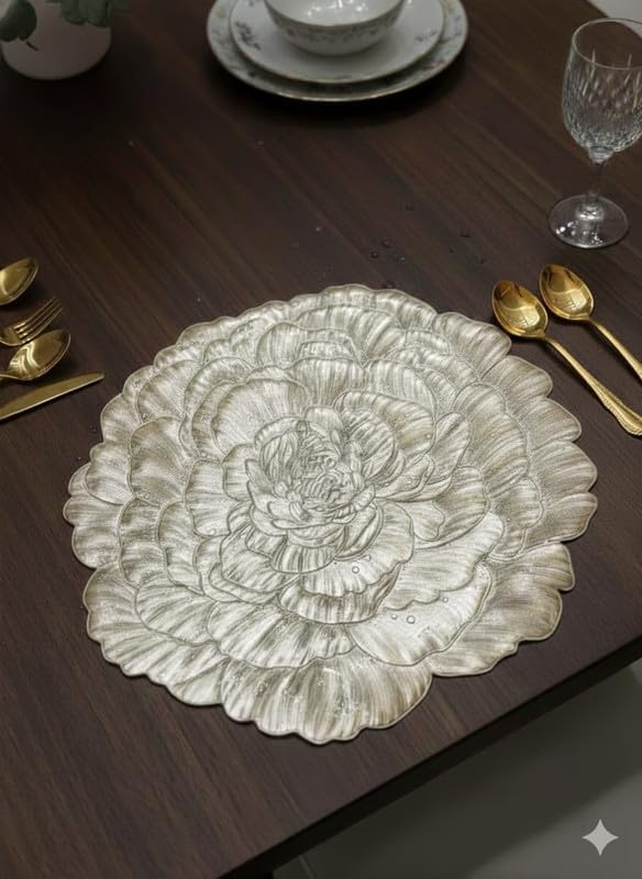 Table Placemats 8pcs Elegant Light Golden Color with Stunning 3D Embossed Design | Durable, Waterproof & Stylish Dining Decor (Wild Sunflower, Pack of 8) Kafalo
