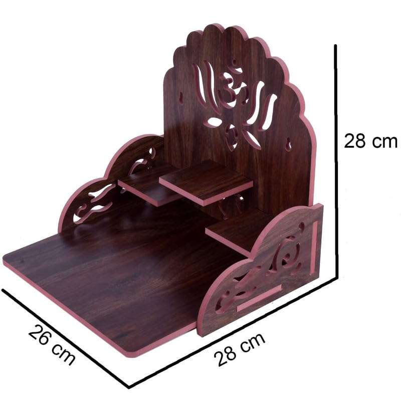 ZUPER Wood Hand Crafted Om with Lotus Pattern Office Temple for Puja Temple for Home and Office I Devghar Puja I Premium Wooden Mandir (Brown-2) (Pack of 1)