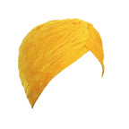 BISMAADH Velvet Soft Pleated Pre Tied Knot Readymade Turban/Pagri Head Wraps for Men & Women Yellow