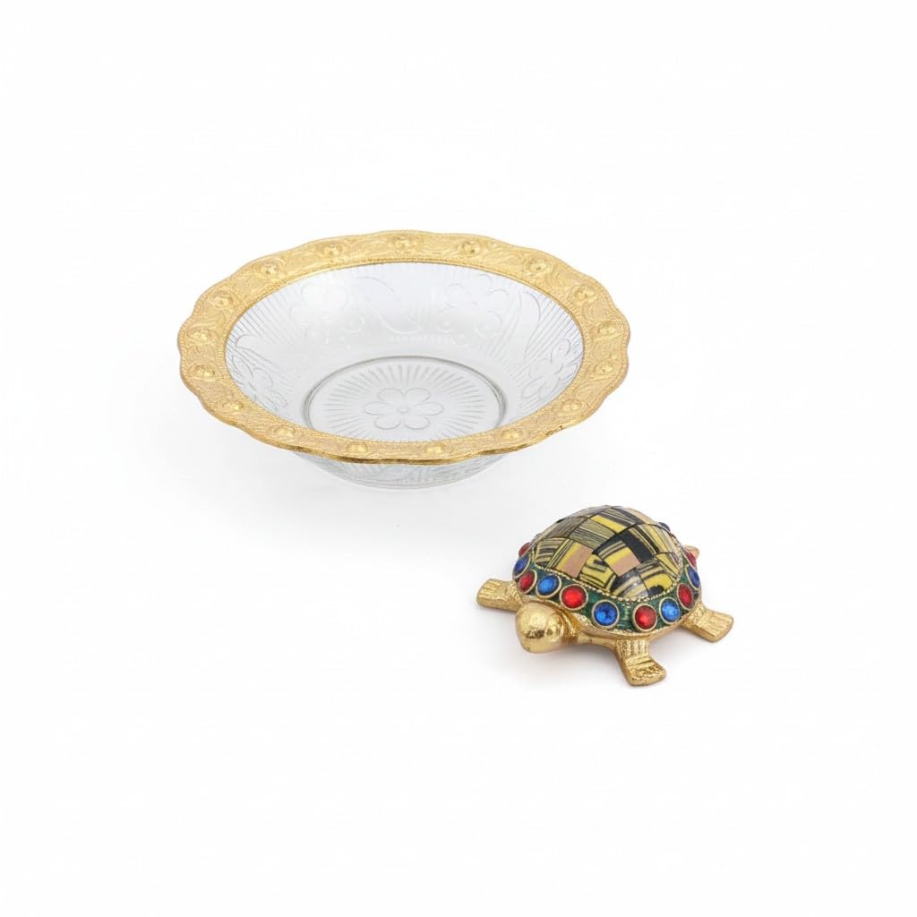 KridayKraft Kachhua (Turtle) with Glass Plate for Vastu Feng Sui,Kachua Yantra for Good Luck & Evil Eye Protection,Metal Tortoise Staute Animal Showpiece Figurine & Gifting Items...