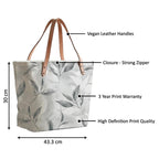 The Purple Tree Womens Oversized - Leafy Tote Bag Zip, College Bag, Travel & Daily Use, Gifts - Large Capacity Handbag - Contemporary, White