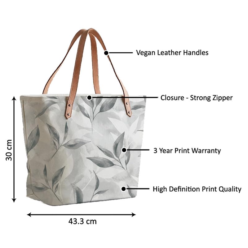 The Purple Tree Womens Oversized - Leafy Tote Bag Zip, College Bag, Travel & Daily Use, Gifts - Large Capacity Handbag - Contemporary, White