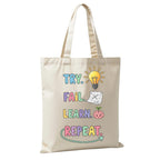 Science-O-Mania Cotton Tote Bag for Women | Fail to Learn Quotes Shoulder Bag | Trendy Aesthetic Printed Shopping, Office, College & Everyday Carry Bag | Cream Color