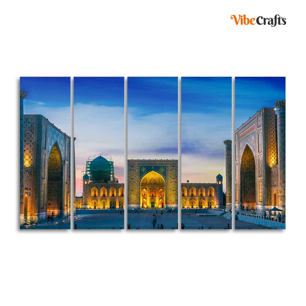 VIBECRAFTS Canvas Islamic Wall Painting of Ancient City Samarkand Set of 5 For Home|Office|Living Room|Gift (PTVC5Pcs4_8567)