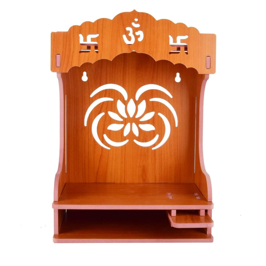 YIXT Handcrafted Wooden Temple with Doors & Drawer Storage | Big Size Pooja Mandir for Home Decoration