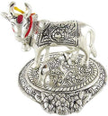 Prince Home Decor & Gifts Metal Kamdhenu Cow with Calf Statue Good Luck Holy Cow with Calf Statue/Metal Cow with Calf for Home Decor Spiritual Showpiece Figurine (Flower Sp, 180)