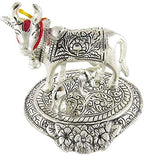 Prince Home Decor & Gifts Metal Kamdhenu Cow with Calf Statue Good Luck Holy Cow with Calf Statue/Metal Cow with Calf for Home Decor Spiritual Showpiece Figurine (Flower Sp, 180)