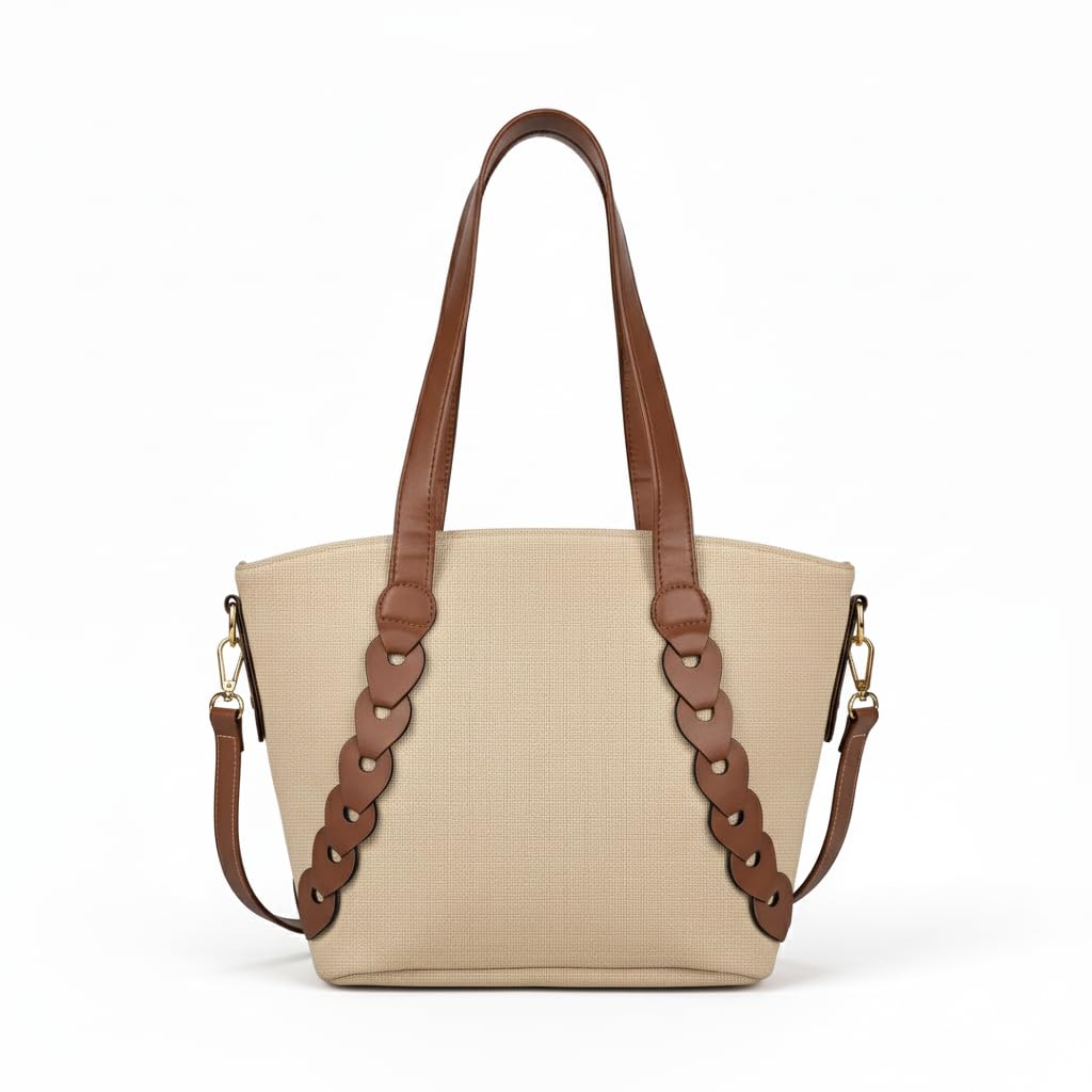 ENSAC Premium Cotton Jute Tote Bag for Women, Stylish Handbag for women with Zip Closure | Fit for Office Bag, College, Travel Use | Handcrafted in India (Beige)