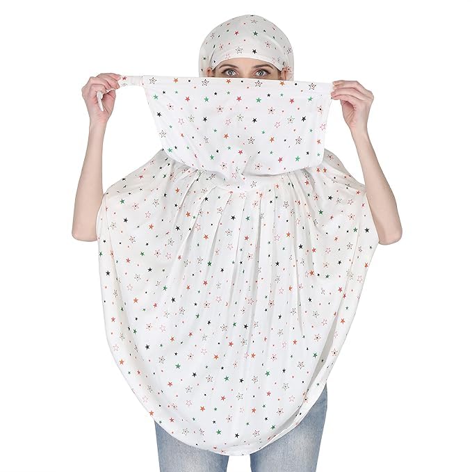BKQPTL Cotton Long Scarf Cum Mask scarves Usable for vehicle Driver | White Printed Design | Universal Size | For Girl & Women | Breathable Sun Protection Light Weight (White - Scarf_star_A, Free)