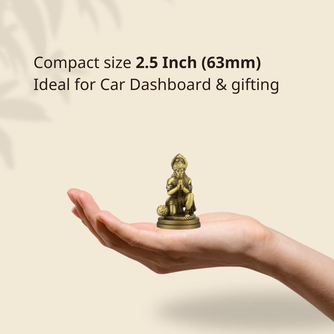 Shilpkala 2.5 Inch Brass Ultra Fine Hanuman Ji Brass Bajrangbali Idol for Car Dashboard & Travel Blessings