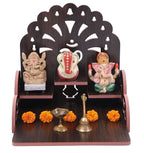 AVONIX Premium Traditional Wooden Pooja Mandir, Tabletop Pooja Mandir with Om Cutout & Three-Tier Platform | MDF Home Temple for Idols, Diya & Prayer Decor | Dark Wood Finish(Dark-Brown)