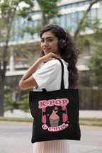 TheYaYaCafe BTS Printed Canvas Cotton Black Tote Bag With Zipper for Women and Girls