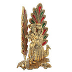 Prince Home Decor & Gifts Golden Oxidized Radha Krishna Statue with Diya and Dancing Peacock in Background