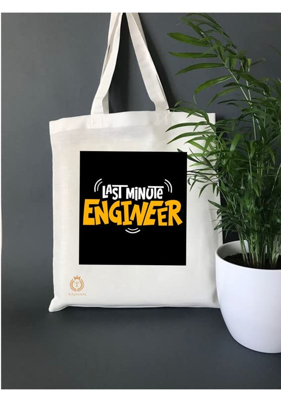 TAJNAN Reusable Tote Bags|100% Organic Cotton Grocery Bag|Eco-Friendly, Multi-Purpose Bag|Sturdy Canvas Bag with 15kgs Capacity | Multiple Stylish Designs,Pack of 1(Last Minute Engineer)