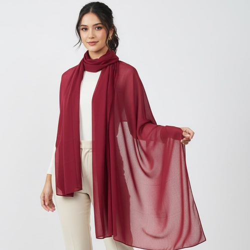 10z Trove Georgette Dupatta for Women – Soft Lightweight Stole/Shawl, 70x200cm Trendy Solid Colors (Sage Green, Wine Red, Light Gray, Blush Pink)