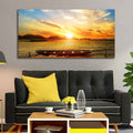 VIBECRAFTS Canvas Paintings for Living Room Drawing Room Beautiful Canvas Wall Painting of Boat on Beach & Sunset for Home|Office|Gift(PTVCH_2387N)