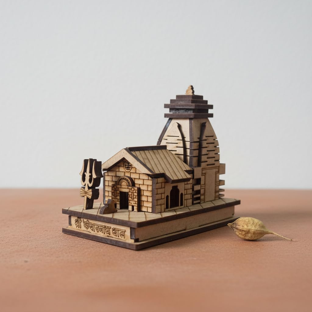 YOGMAYA Wooden 3D Kedarnath Temple Replica, Handcrafted Miniature Model, Religious Home Decor