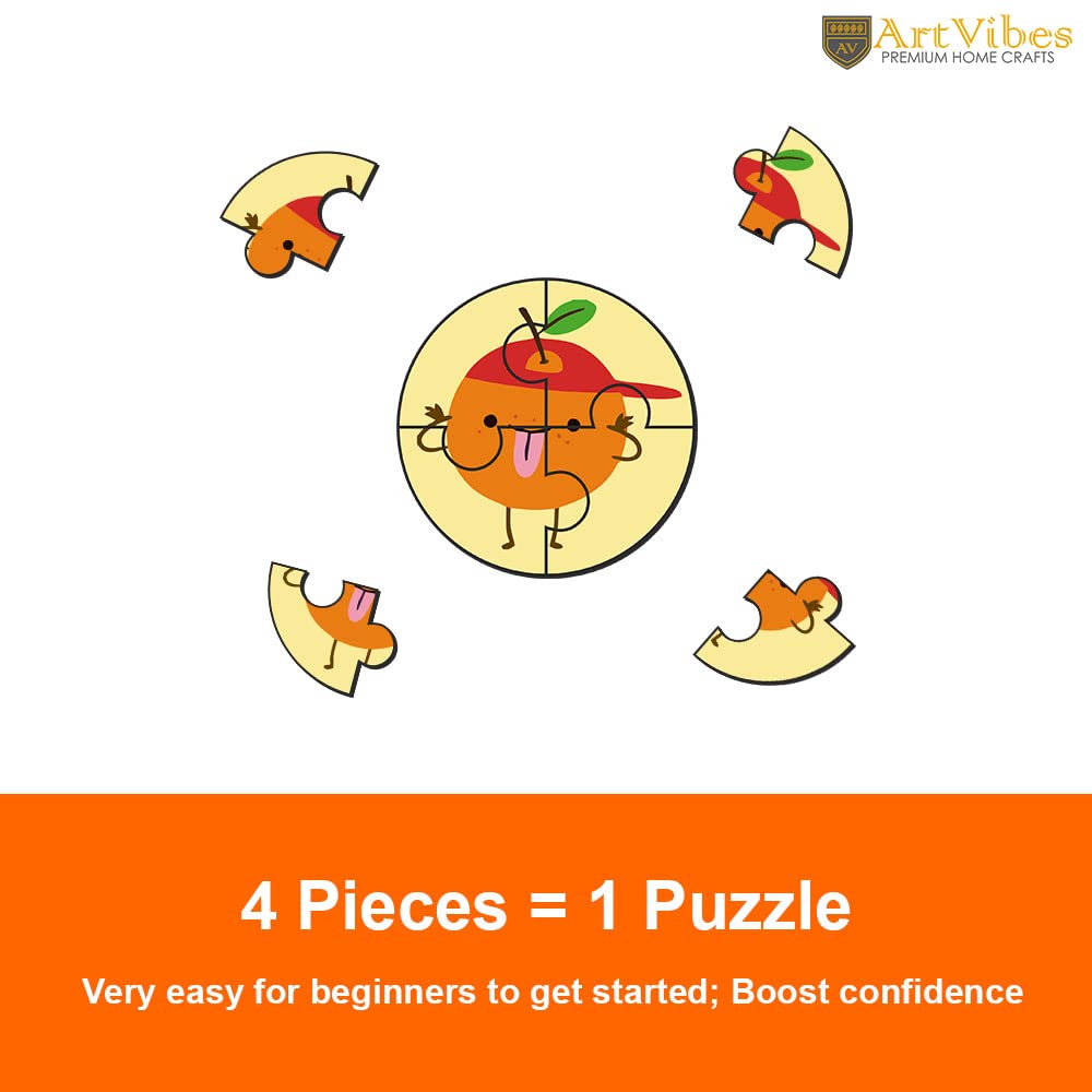 Artvibes Fruits Premium Wooden Puzzles for Kids | Jigsaw Puzzles for Kids Age 2-5 | 4 Piece Puzzles | Toddlers Wooden Puzzle (PZ_603NN), Set of 6