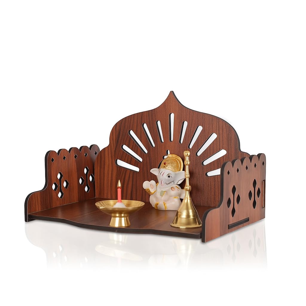 BerryBox Wooden Puja Mandir for Home & Office | Small Wall Mount & Table Top Temple | Compact Pooja Ghar Stand for Prayer Room, Living Room & Office Decor