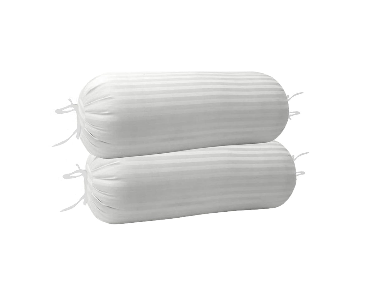 Trance Home Linen 100% Cotton 16X32 Inch 200Tc Striped Bolster Cover | Round Bed Side Long Bolster Pillow Cover To Fit 24 Length 9 Dia | Pack Of 2 Bolster Cover Only (16X32 Inch, White, 2 Piece)
