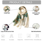 Alexvyan Satin Silk Summer Scarves 170 x 84 cm, Floral Print Green and Off White Colour with Stitched Border, Lightweight Fashion Scarf for Women Sun Protection Stole