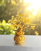 Sasha ES Citrine Crystal Money Bag Tree for Wealth, Prosperity & Good Luck, Gold Decorative Feng Shui Tree