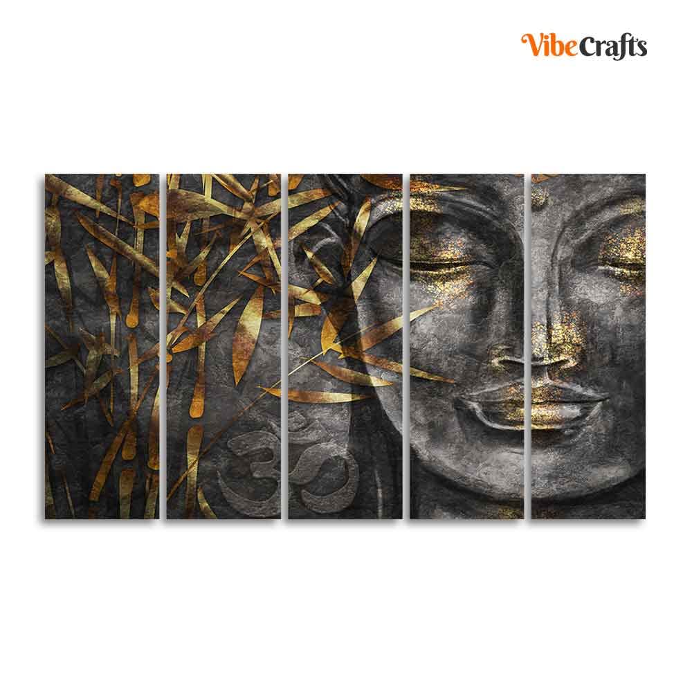 VIBECRAFTS Gautam Buddha Sculpture Wall Painting Set of Five For Home|Office|Living Room|Gift (PTVC5Pcs4_8655)
