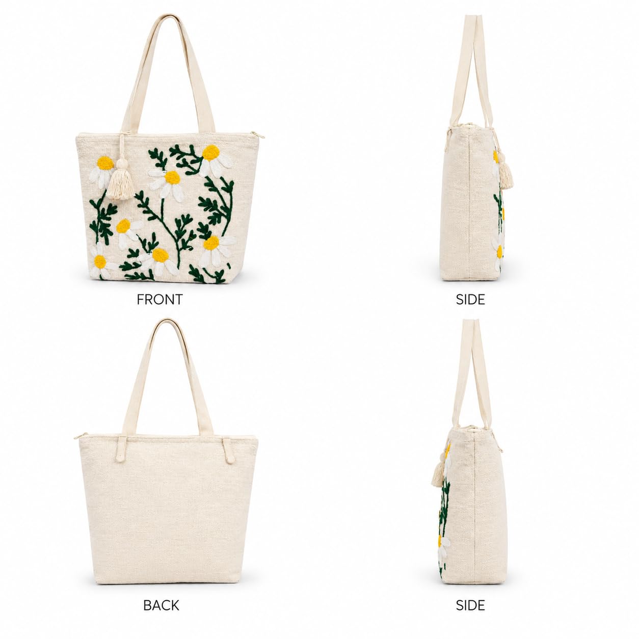 OLL Floral Canvas Tote Bag for Women | Pinterest Viral Aesthetic Tote Bag | 15x15 Inch Large Reusable Shoulder Bag | Summer Casual Daily Use Handbag for Office, College, Shopping & Travel - DGSN-20
