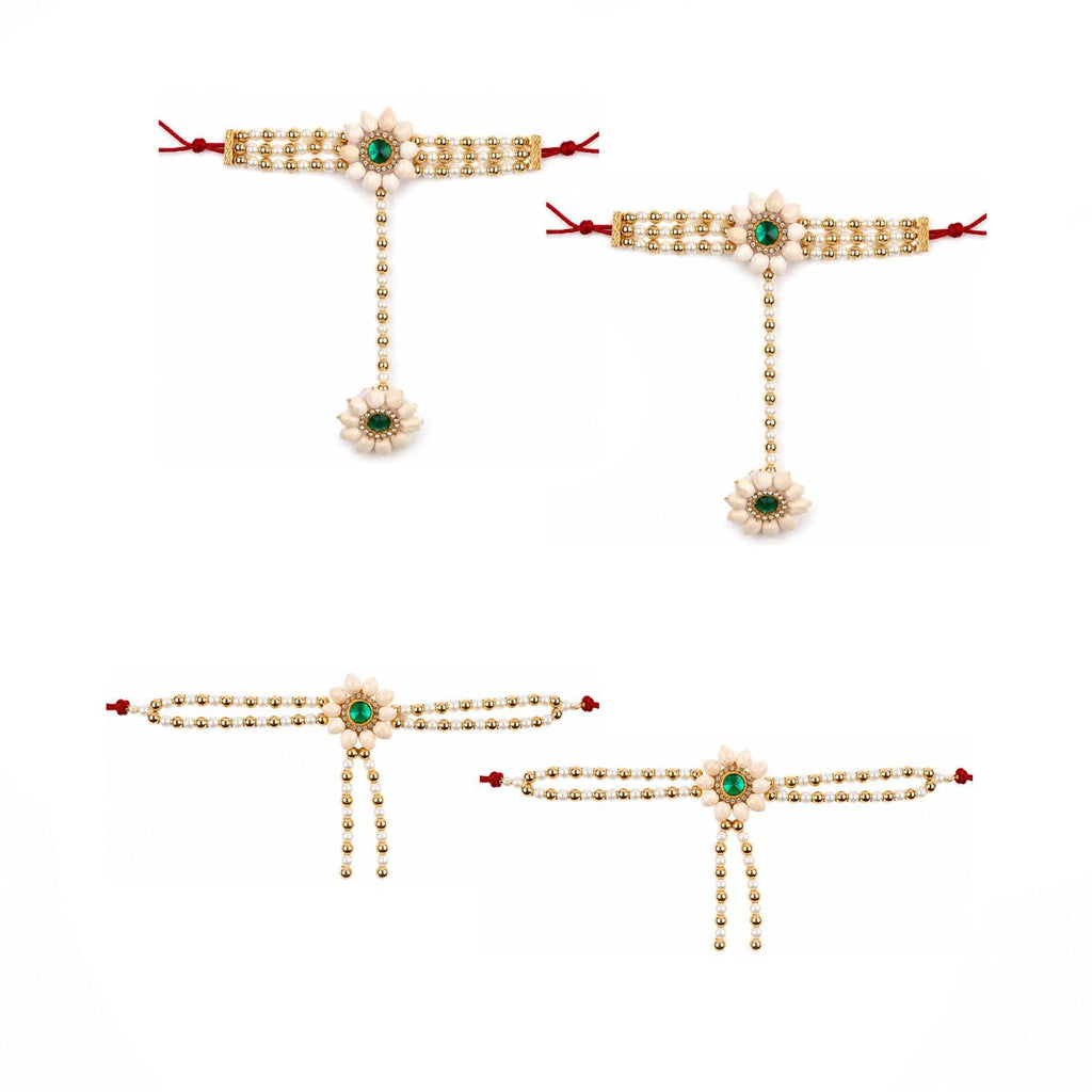 Anuradha Plus Jewellery Designer Mogra flower Jewellery Combo Set With Red Stone | Handmade Maharashtrian Floral Jewellery | Haldi, Mehendi, Wedding, Festival & Bridal Wear |For Baby Shower | For Womens & Girls. (Red)