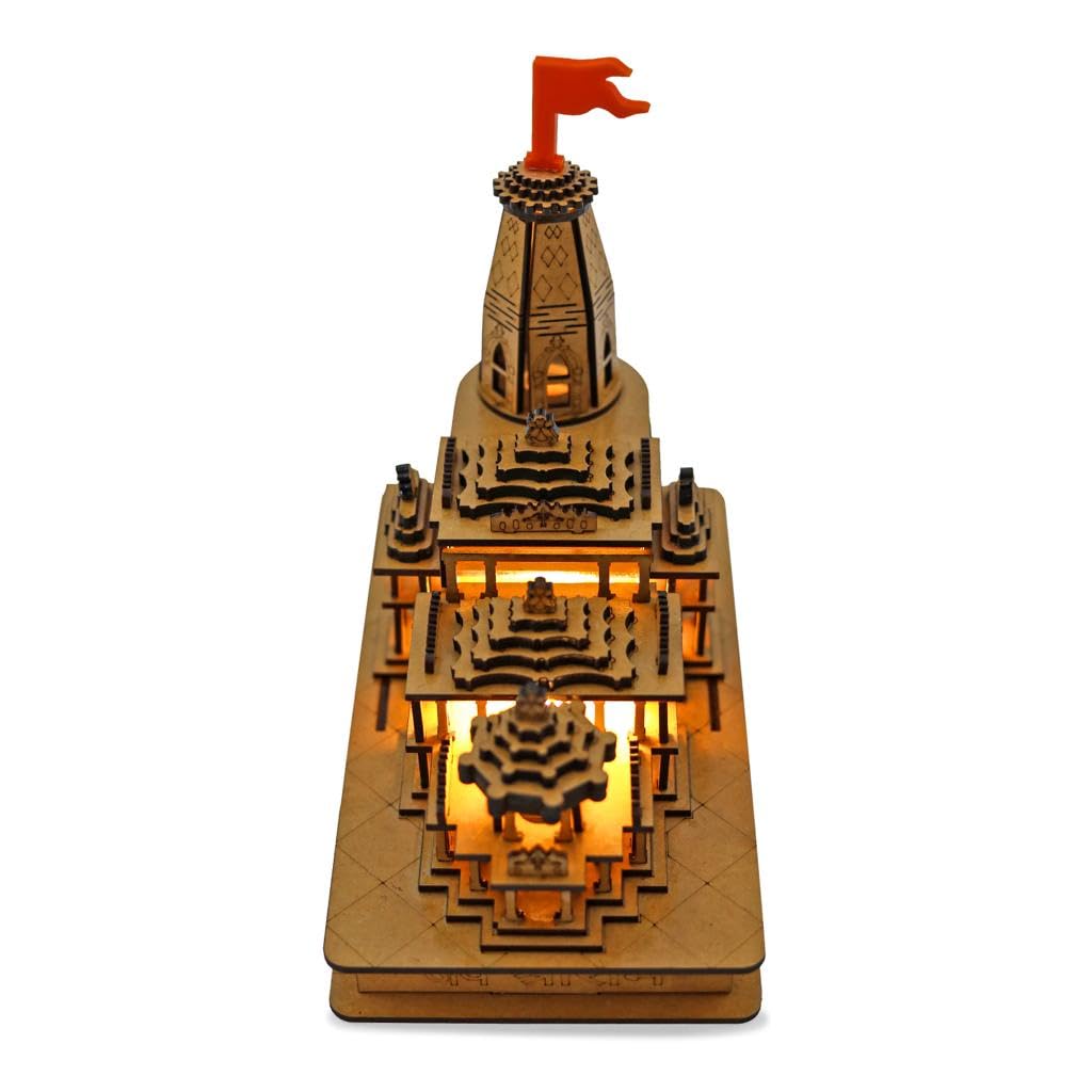 Ram Mandir Ayodhya 3D Model Authentic Design Ideal for Home Temple, Home Decor & Gifts (22x21x12 cm) with Light & Charger Adapter