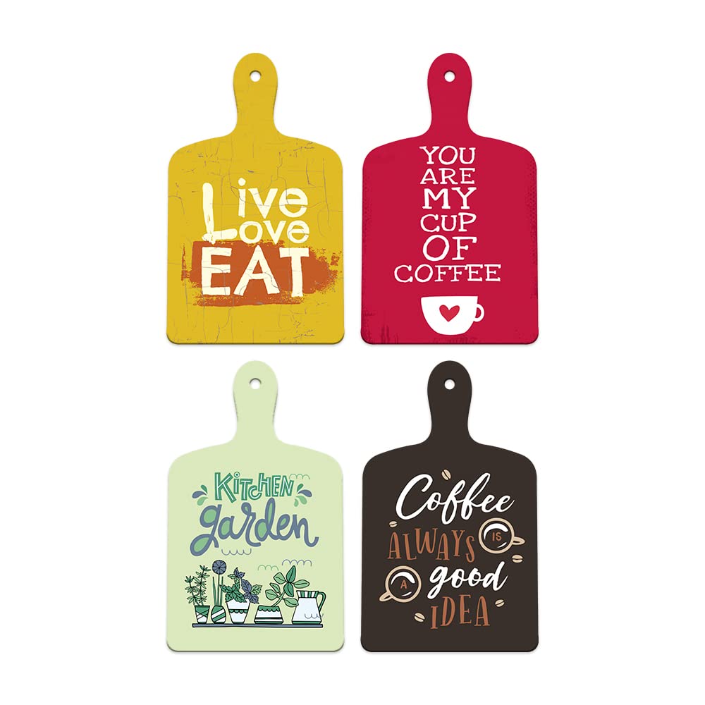 Artvibes Live Love Eat Printed Wooden Wall Hanging for Kitchen | Cafe | Restaurant | Dining Room | Quotes Decor Item | Wall Poster | Food Quotes Decoration | Gift Items | Gifts (WH_5605N), Set of 4