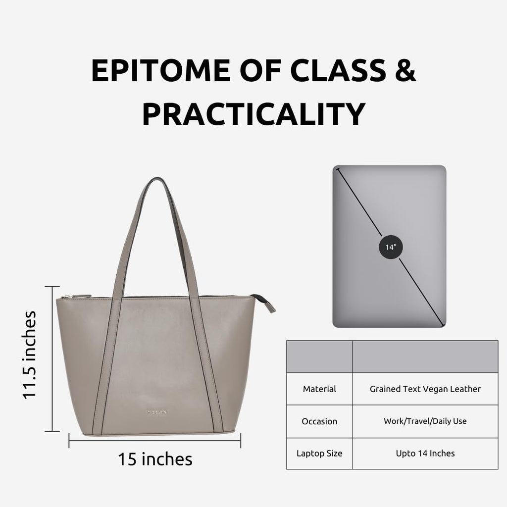 The Gusto AZA - Premium Vegan Leather Tote Bag for Women with Grained Texture | Medium Size Stylish Hand Bag/Shoulder Bag, Fits upto 14 Laptop