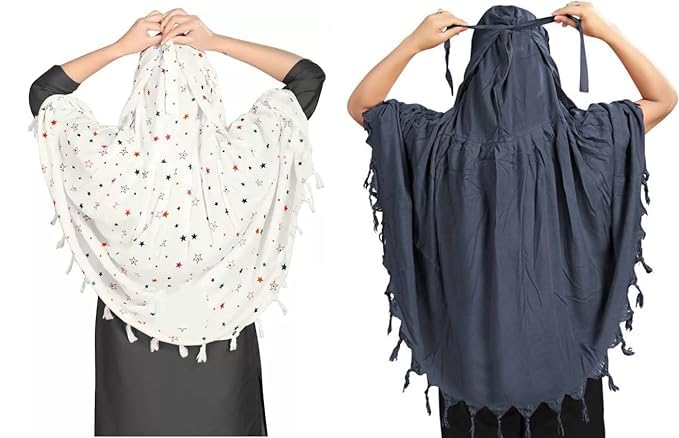 COMBO Women Cotton Stylish Hand Printed Scarf - Anti Pollution Full Face Cover With UV Sun Rays Protection Scarf (GREY-WHITE)