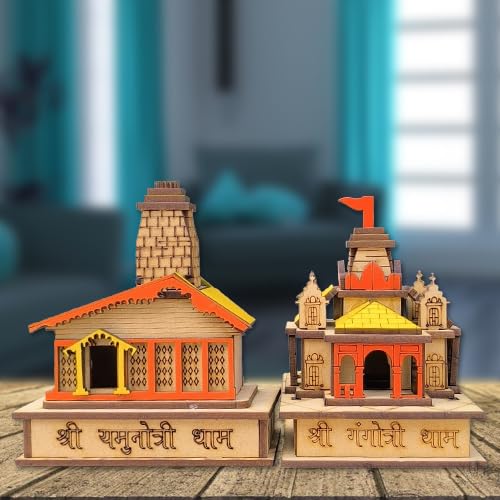 A&S Ventures Char Dham Temple 3D Model, MDF Wood, Gangotri, Yamunotri, for Home, Office Decor Multicolour Pack of -02